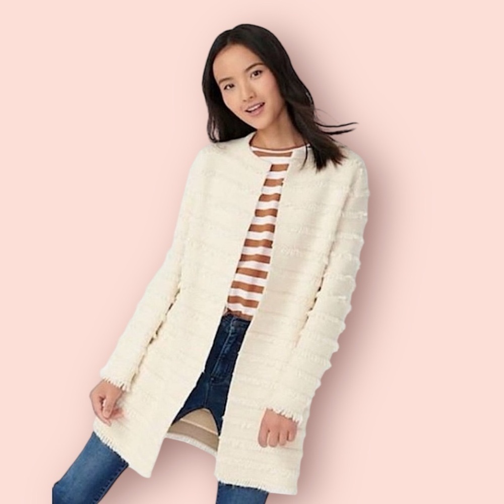 J.CREW Juliette Collarless Sweater-blazer with Fringe Stripe, XXS NWT